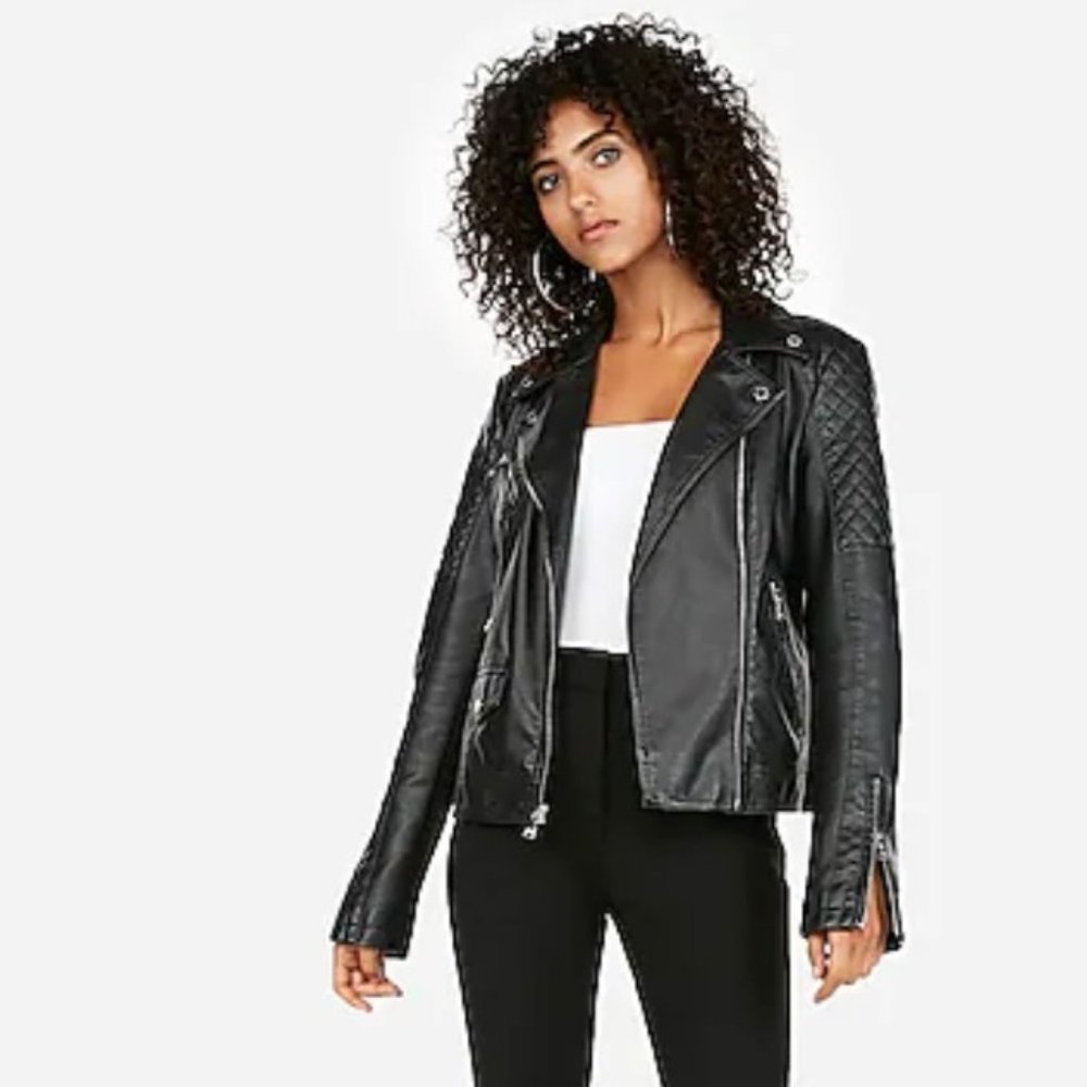 Express Small Faux Leather Quilted Moto Jacket